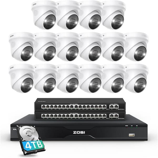 32-Channel 4K UHD 4TB POE NVR Home Security Camera System with 16 Wired 8MP Commercial Outdoor Dome IP Cameras