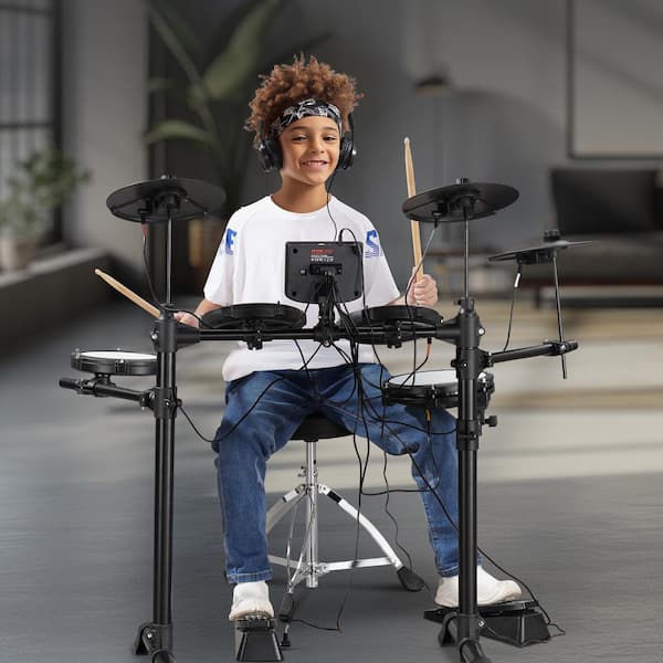 Electric Drum Set 15 Drum Kits USB MIDI Supported 8in. Quiet Mesh Snare with Drum Sticks and Headphone for Beginners