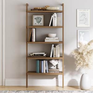 Beacon 72 in. Tall Brushed Light Brown Rubberwood 5-Shelf Wall Mounted Bookcase with Solid Wood Frame