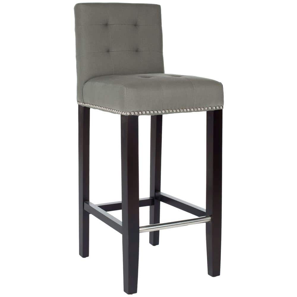 Seamist Gray Transitional Birchwood Bar Stool with Nailhead Trim
