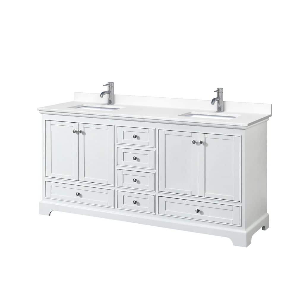 Deborah Contemporary 72'' White Double Freestanding Bathroom Vanity with Marble Top