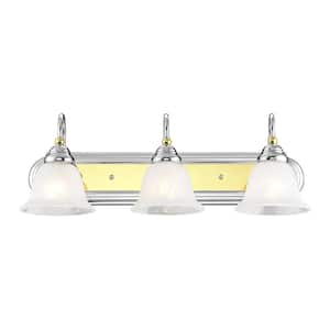 Bradley 24 in. 3-Light Polished Chrome and Polished Brass Vanity Light with White Alabaster Glass