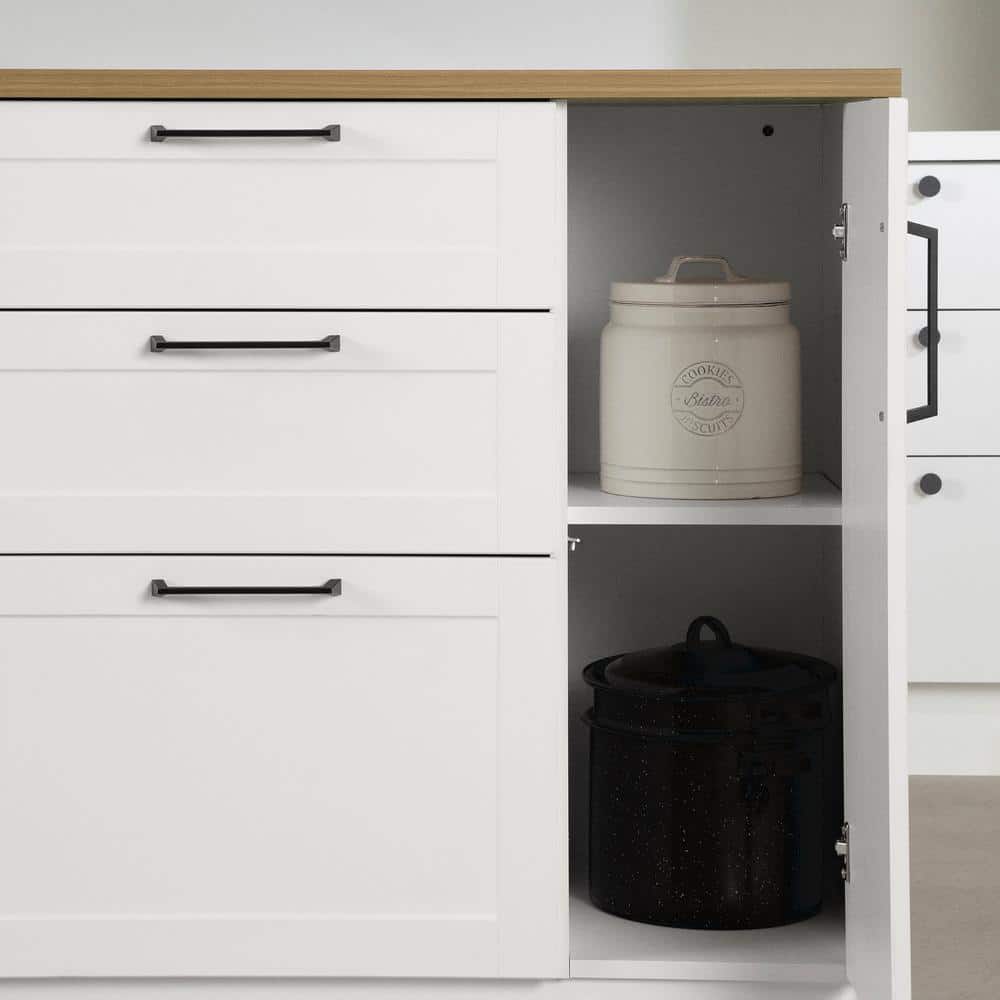 White and Maple Nutmeg Compact Kitchen Island with 3 Drawers