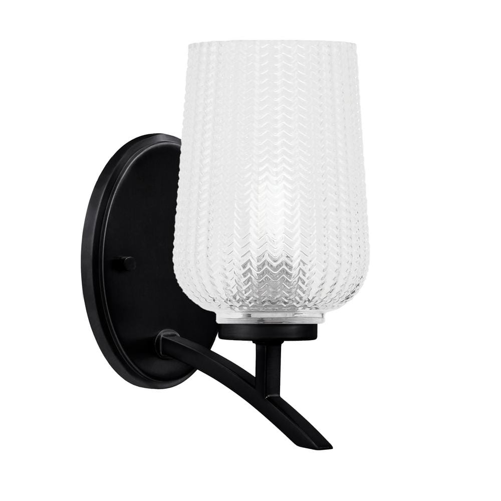 Siena 5 in. 1-Light Matte Black Sconce with 5 in. Clear Textured Glass Shad