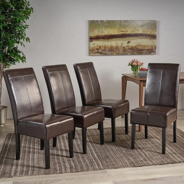 Pertica T-stitch Chocolate Brown Leather Dining Chairs (Set of 4)