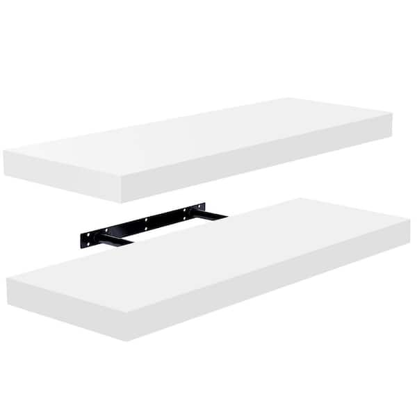 9 in. x 24 in. x 1.5 in. Classic White Wood Decorative Wall Shelves with Brackets (2-Pack)