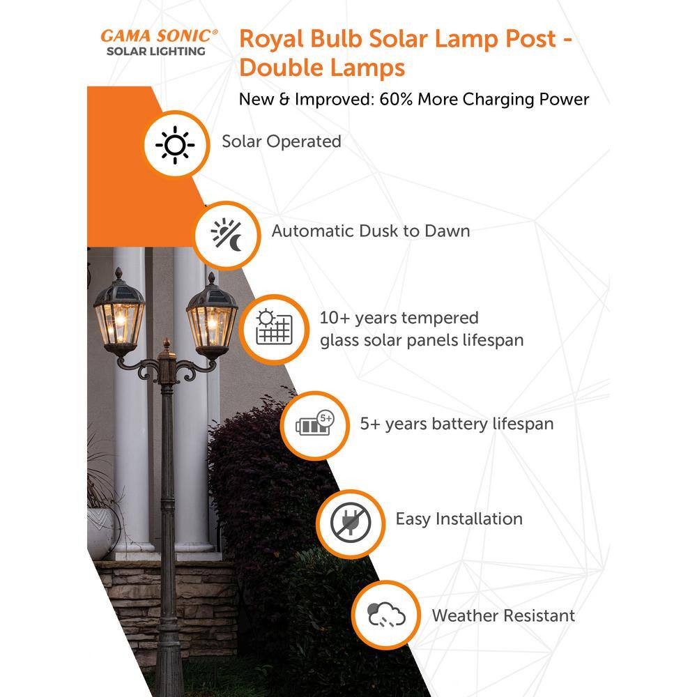 Weathered Bronze Double Head Solar Lamp Post with Beveled Glass