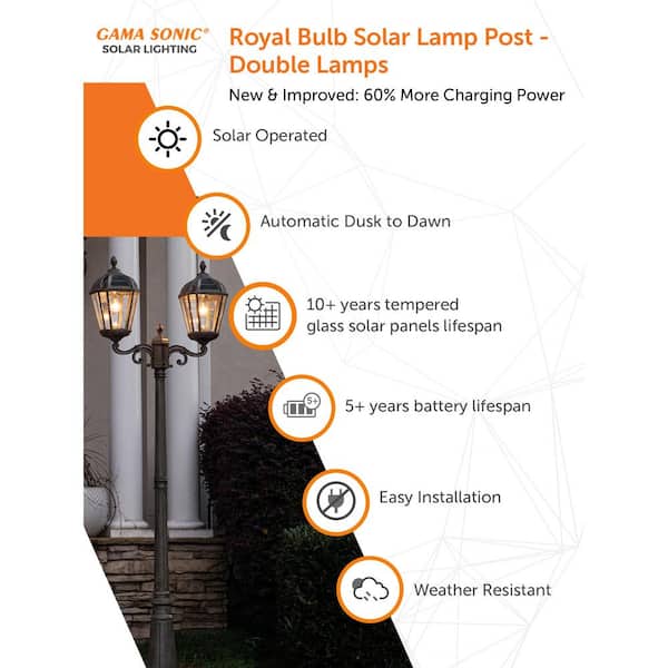 Royal Bulb Series 2-Head Weathered Bronze Integrated LED Outdoor Solar Lamp Post with the GS Solar LED Light Bulb Royal Bulb Series 2-Head Weathered Bronze Integrated LED Outdoor Solar Lamp Post with the GS Solar LED Light Bulb