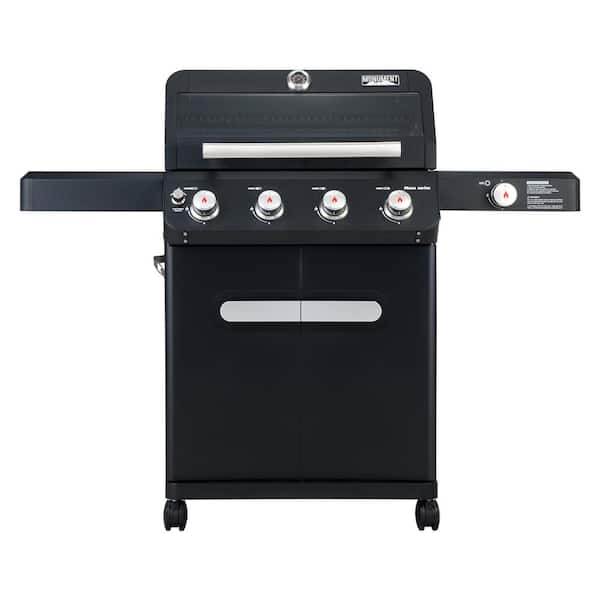 Monument Grills Mesa 4-Burner Propane Gas Grill in Black with Clear View Lid, Side Burner and LED Controls