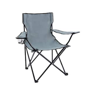 Portable Folding Grey Camping Chair, Metal Patio Chair (1-Pack)