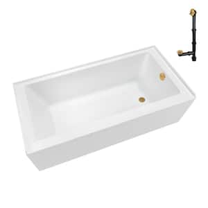 60 in. x 32 in. Soaking Acrylic Alcove Bathtub with Right Drain in Glossy White, External Drain in Brushed Gold