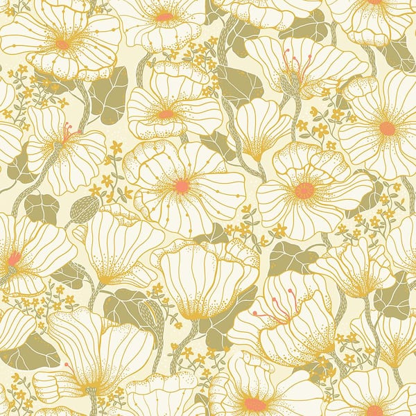 A-Street Prints Matilda Green Poppy Fields Wallpaper Sample