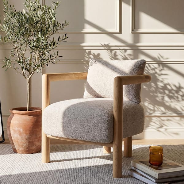 Xavia Modern Wheat Boucle Upholstered Accent Arm Chair with Wood Frame for Living Room and Bedroom