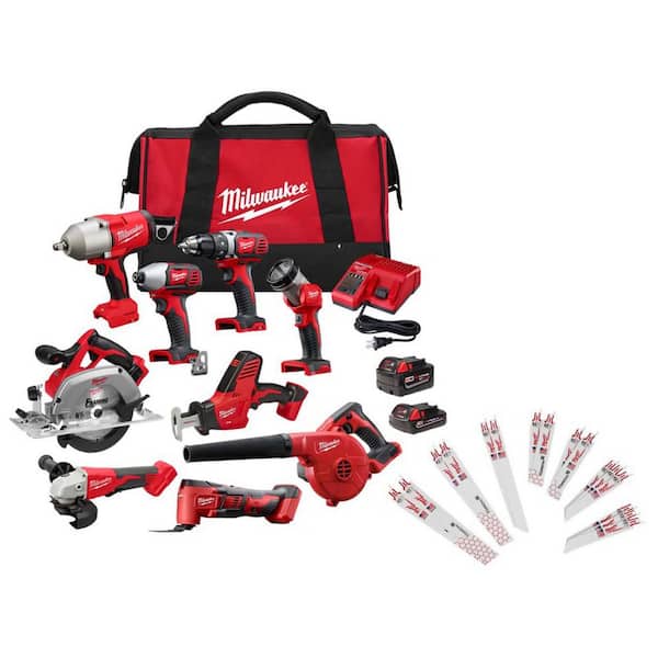 M18 18-Volt Lith-Ion Cordless Combo Kit 9-Tool w/ 2-Batteries, Charger, & SAWZALL Blade Set