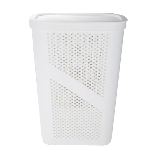 Photo 1 of 60 Liter White Perforated Plastic Laundry Hamper with Lid Dirty Clothes Storage