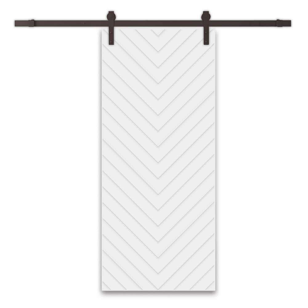 Herringbone 24 in. x 84 in. Fully Assembled White Painted MDF Modern Sliding Barn Door with Hardware Kit price history on PriceWatchPro