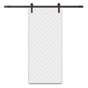 Herringbone 36 in. x 84 in. Fully Assembled White Stained MDF Modern Sliding Barn Door with Hardware Kit