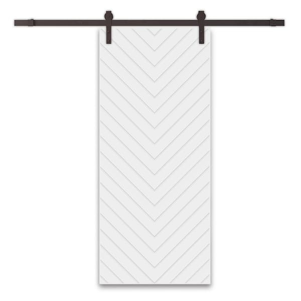 CALHOME Herringbone 42 in. x 84 in. Fully Assembled White Painted MDF Modern Sliding Barn Door with Hardware Kit