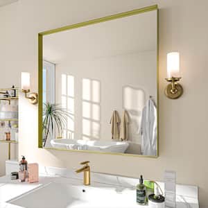 36 in. W x 36 in. H Rectangular Aluminum Framed Wall Bathroom Vanity Mirror in Gold