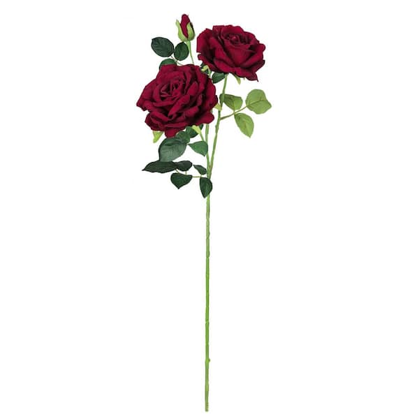 LIVING LUXURY 32 in. Burgundy Artificial Velvet Elegant Rose Flower Stem Spray (Set of 2)