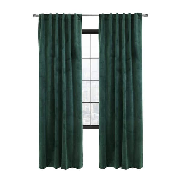 THERMALOGIC Seren Dark Green Polyester Velvet 50 in. W x 63 in. L Dual Header Indoor Room Darkening Curtain (Single Panel)