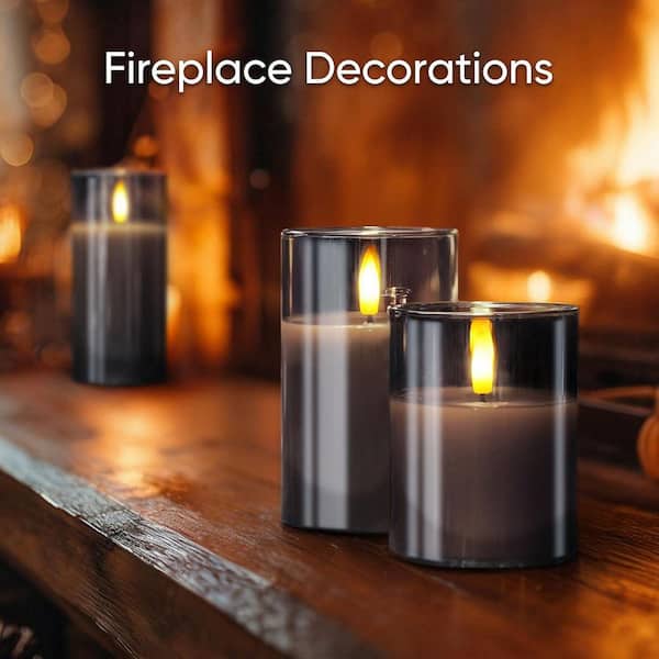 Gray Flameless Battery Operated Candles Set of 3, LED Candles with