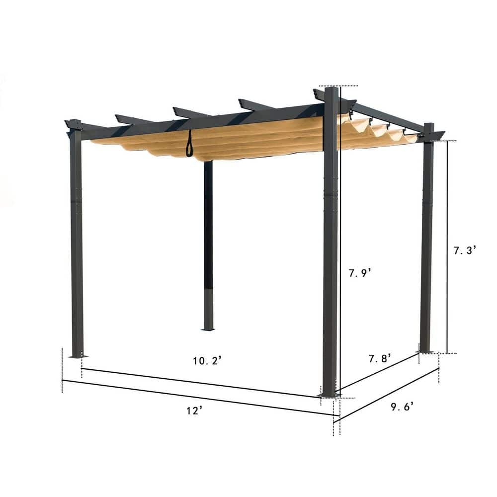 Beige Aluminum Outdoor Pergola with Retractable Canopy
