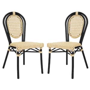 Black Aluminum Outdoor Dining Chair in Brown Set of 2