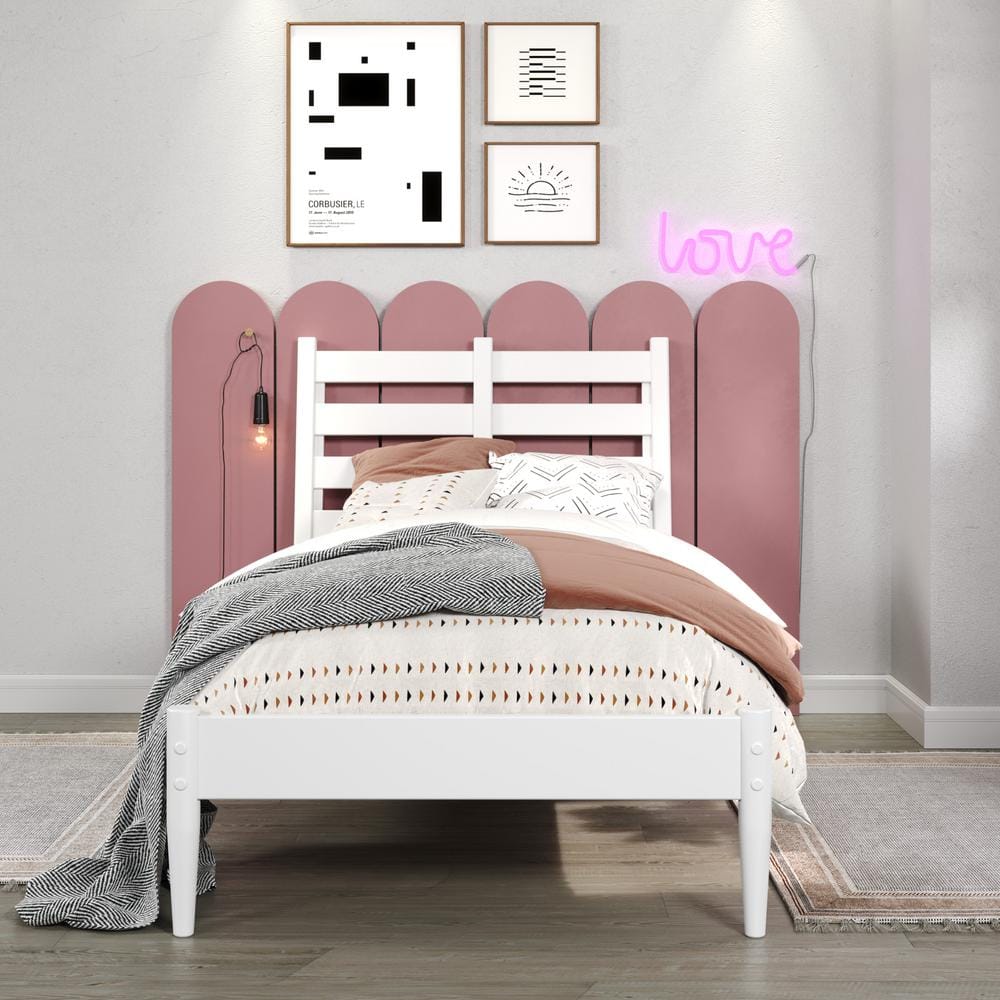 White Pine Wood Twin Bed Frame with Slatted Headboard