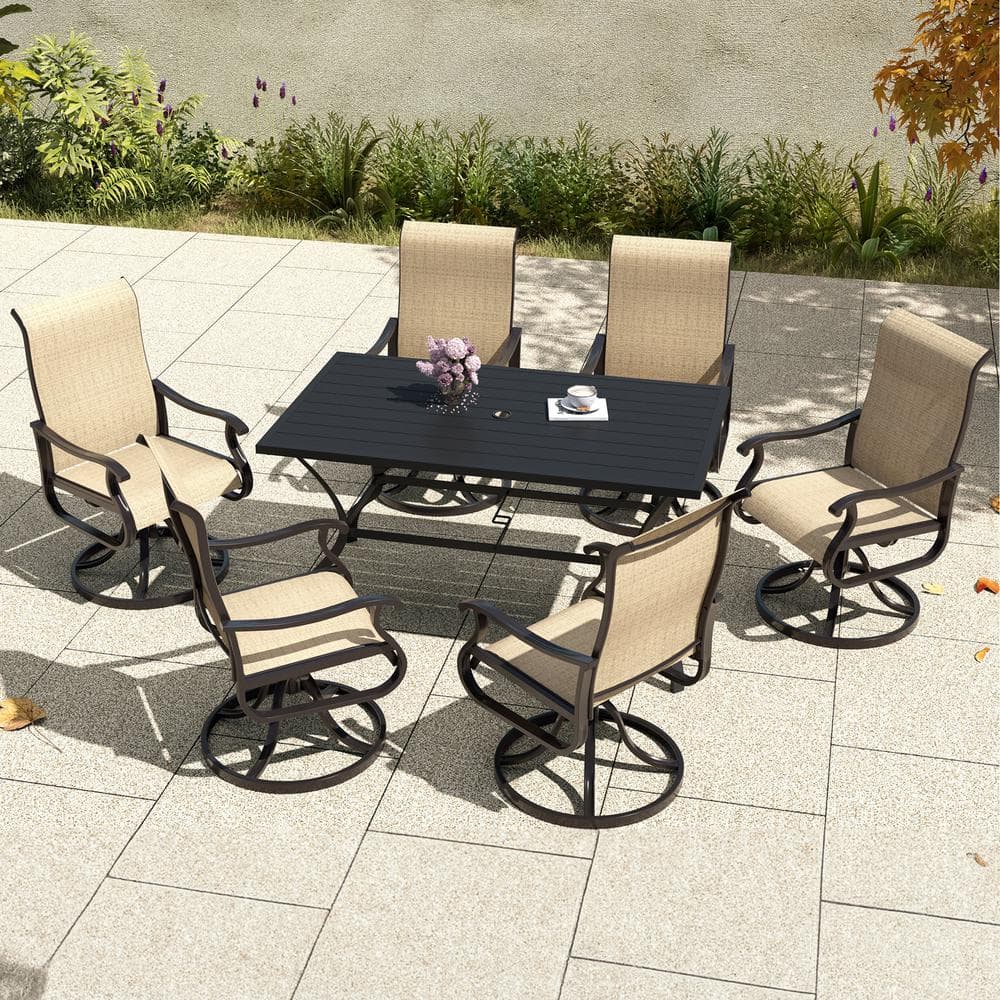 7-Piece Metal Outdoor Patio Dining Set with Padded Textilene