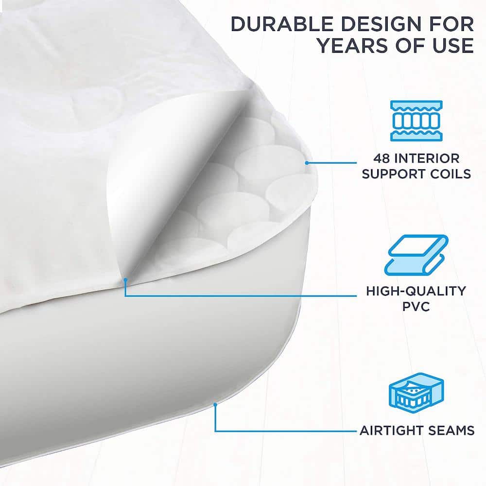 Queen Beige Raised Air Mattress with Built-In Pump