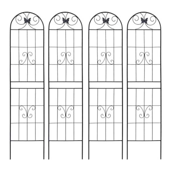 Unbranded 86.7 in. Metal Garden Trellis with Rustproof Climbing Plant Support for Outdoor Vines Flowers and Veggies Black (4-Pack)