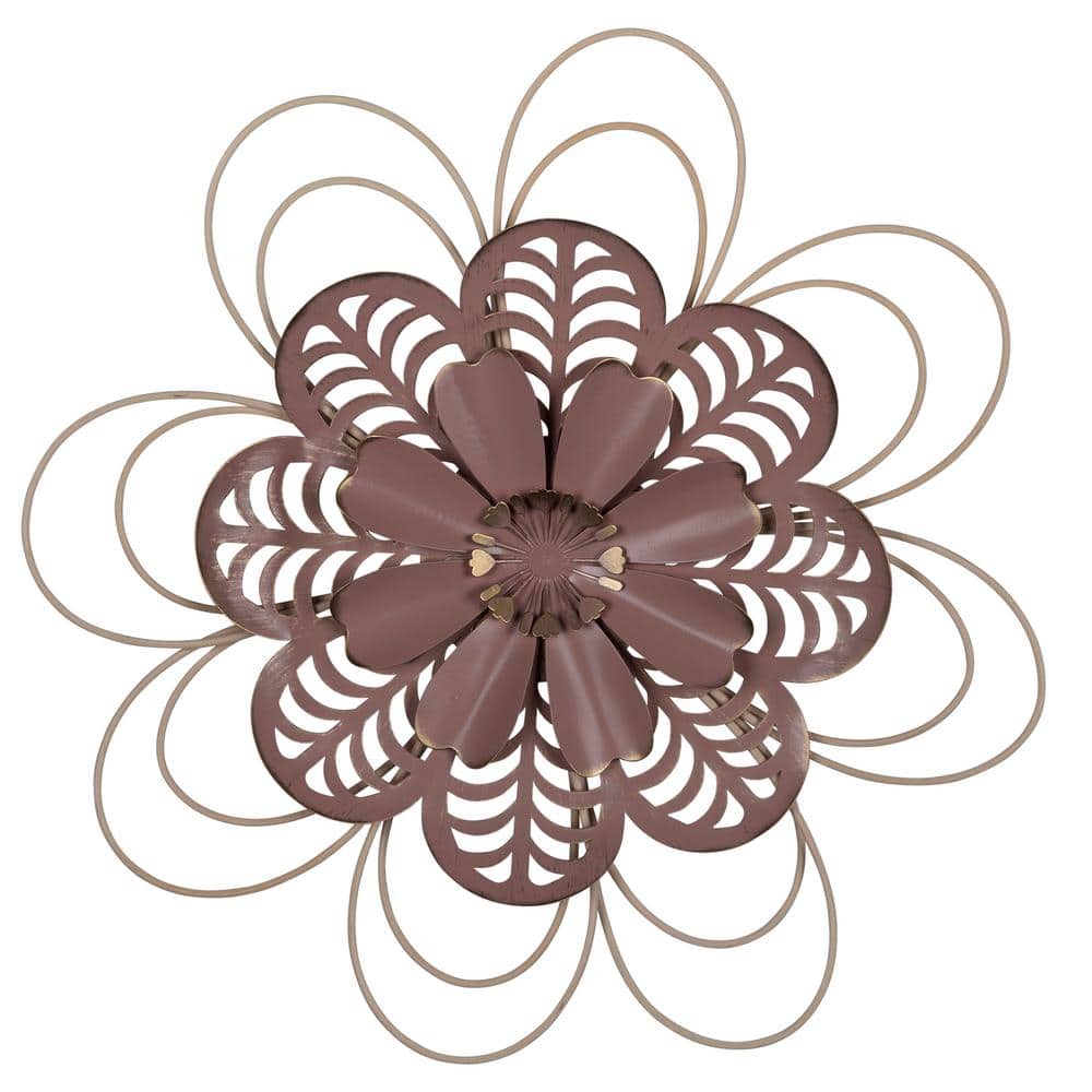 Stratton Home Decor Metal Delicate Pink and Wood Flower Wall Decor