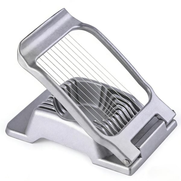 Silver Stainless Steel Wire Heavy Duty Aluminum Ergonomic Easy-Clean Egg Slicer for Hard Boiled Eggs and Soft Fruits