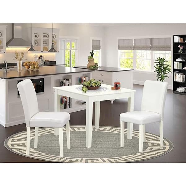 3-Piece Linen White Finish Square Solid Wood Top Dining Table Set Seats 2