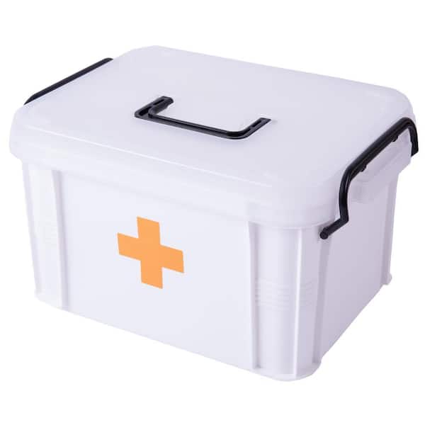 Large Medical Organizer and First Aid Kit Storage - Compact First Aid Box with Handle, Detachable Tray and Locking Lid