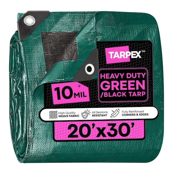 10 Mil Heavy-Duty Poly Tarp 20 ft. x 30 ft. Plastic UV Resistant Multi-Purpose Green & Black Cover