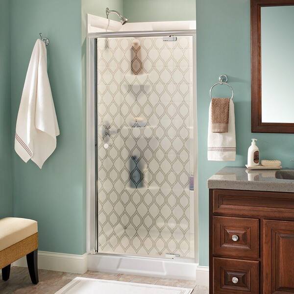 Delta Lyndall 36 in. x 66 in. Semi-Frameless Pivot Shower Door in Chrome with Ojo Glass