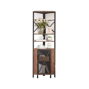 22.80 in. W x 15.50 in. D x 59.60 in. H Brown Wood Ready to Assemble Corner Storage Cabinet with Wine Rack and Shelves