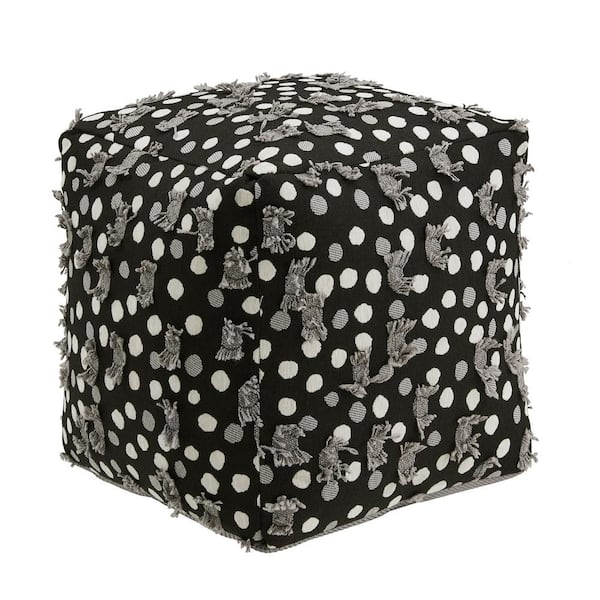 HomeSullivan Black, White and Grey Poker Dot Fabric Upholstered Square Pouf Ottoman