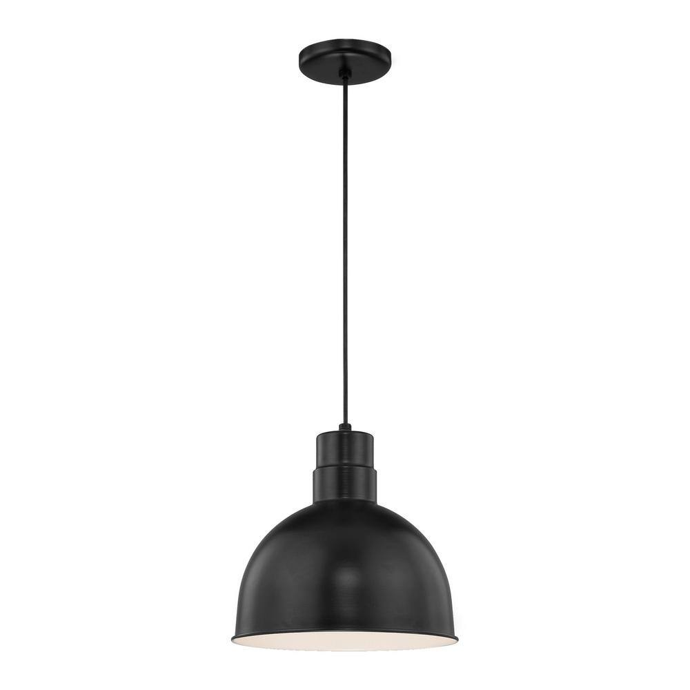 Satin Black Glass LED Indoor/Outdoor Bowl Pendant Light