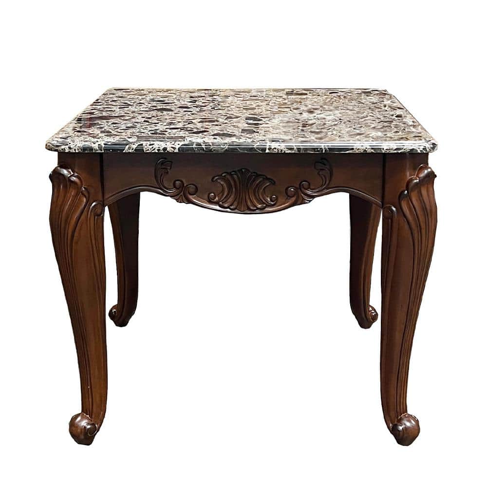 Nayla Cherry Finish Marble Top Rectangular End Table