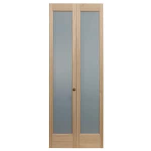 24 in. x 80 in. Full Frosted Glass Frost 1-Lite Pine Wood Interior Bi-Fold Door