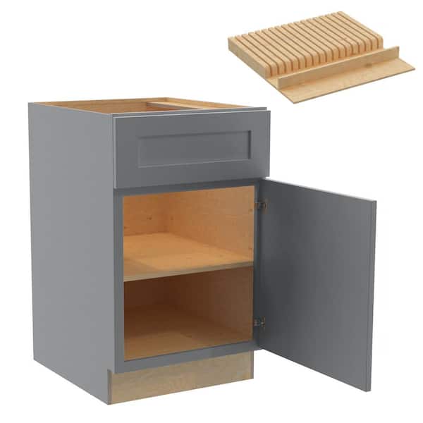 Home Decorators Collection Newport 21 in. W x 24 in. D x 34.5 in. H Assembled Plywood Base Kitchen Cabinet in Pearl Gray with Knife Block RH