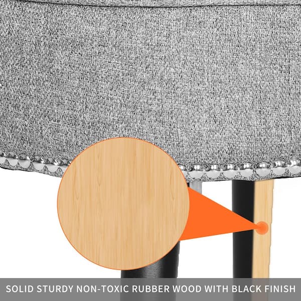 25.1 in. H Gray Makeup Vanity Velvet Upholstered Stool, Makeup Chair with Black Finished Wood Legs