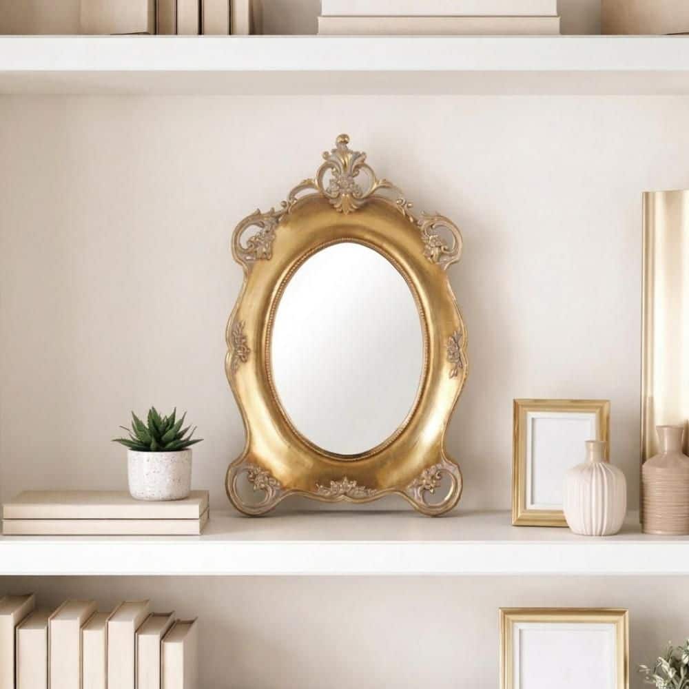 Gold 5 in. x 7 in. Resin and Glass Oval Tabletop Mirror with Ornate Frame price history on PriceWatchPro