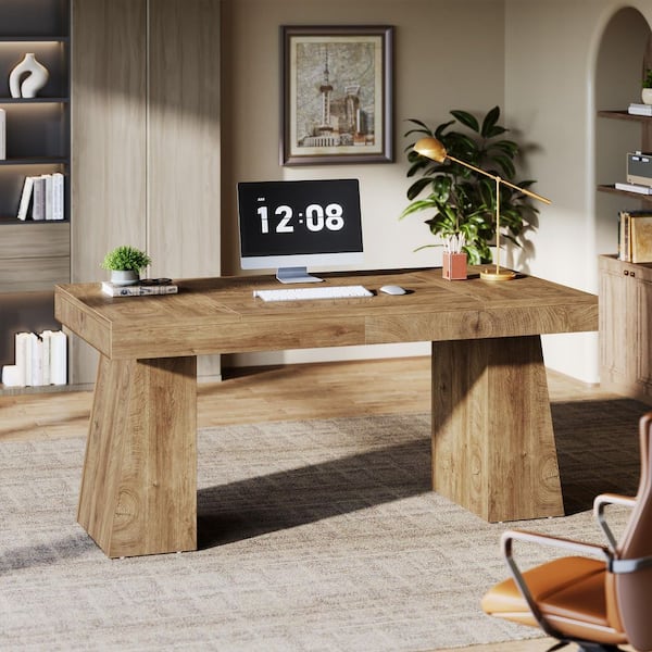 Moronia 55 in. Rectangle Light Brown Engineered Wood Executive Desk with Strong Support, Computer Table Office Desk