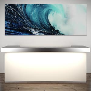 24 in. x 63 in. "Blue Wave 2" Frameless Free Floating Tempered Glass Panel Graphic Wall Art