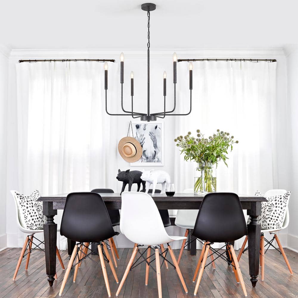 Rustic Black Metal 6-Light Candle Chandelier