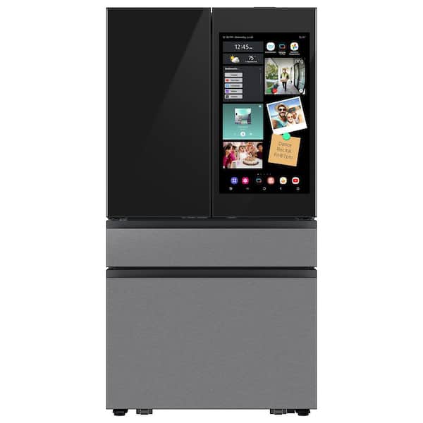 Samsung Bespoke Counter Depth 4-Door French Door Refrigerator with AI Family Hub+ in Charcoal Glass and Stainless Steel